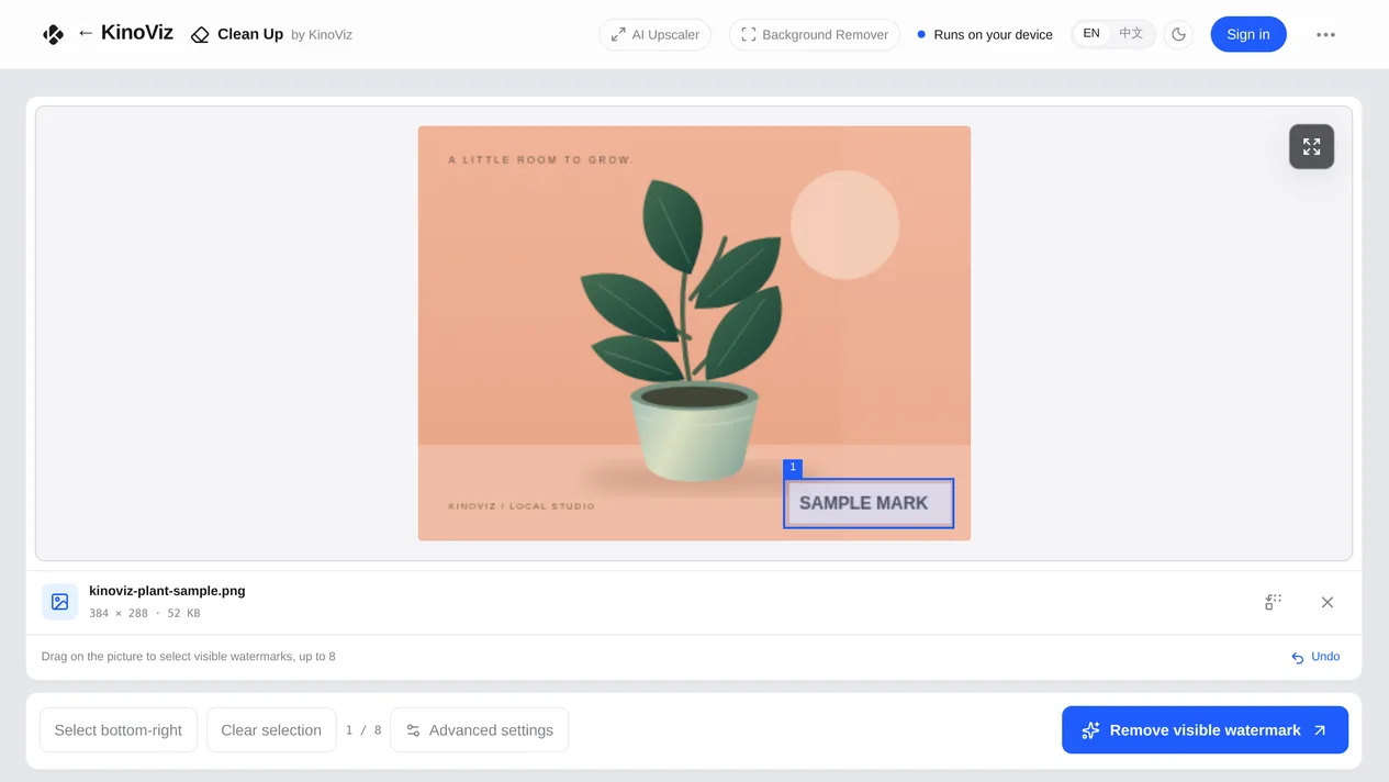Drop in a file and box the area you want gone
